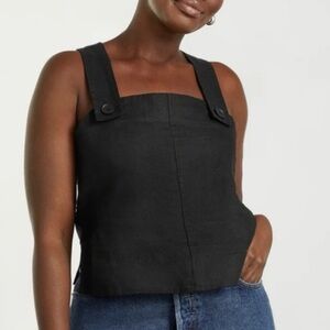 NWT Everlane The Apron 100% Linen Black Tank Top Size 6 Button Straps